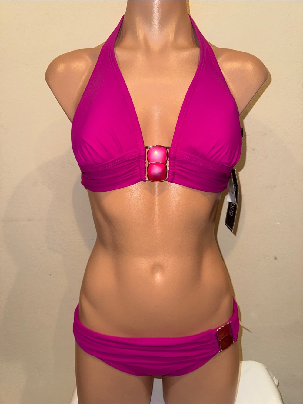 NWT 2Bamboo bikini halter set size XS 32/34D berry